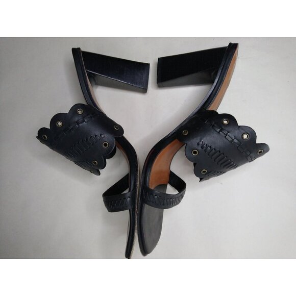 Pelle Moda Sandals Women's Sz 8 Black Open Toe Shoes Strappy Chunky Heel Grommet - Picture 5 of 8